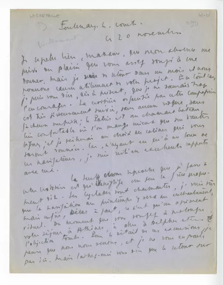 41-01-bj J de Lacretelle à M Van Rysselberghe 20 nov 1931 recto