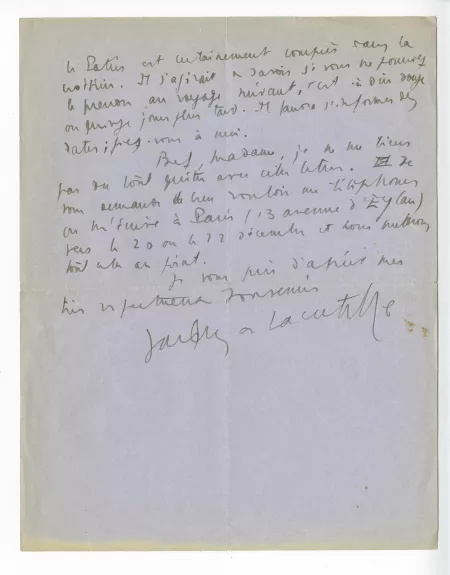 41-01-bj J de Lacretelle à M Van Rysselberghe 20 nov 1931 verso