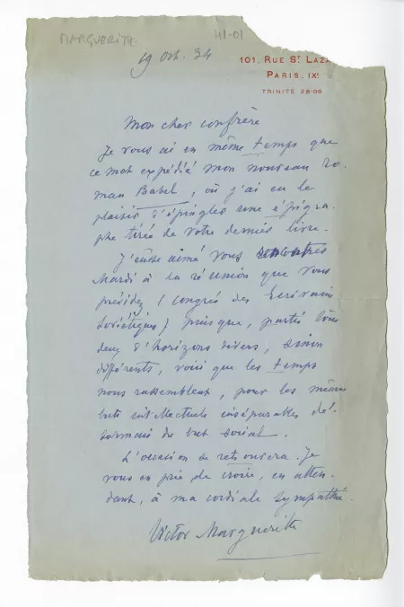 41-01-bz VM à AG 19 oct 1934