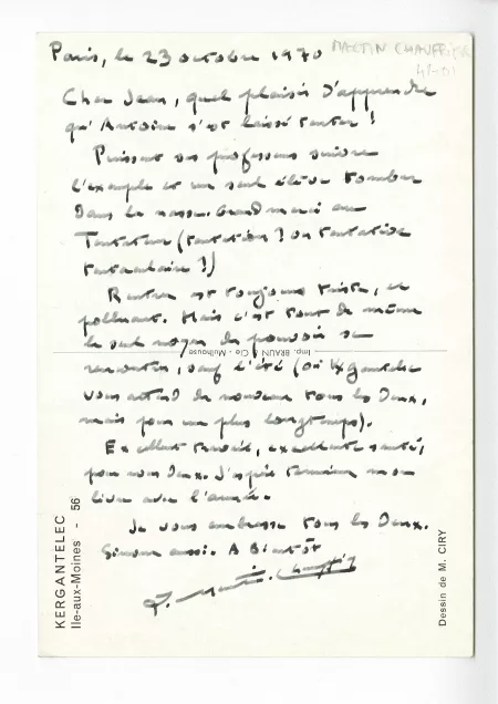41-01-cb L Martin-Chauffier à anonyme 23 oct 1970 recto