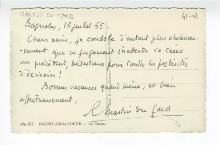 41-01-cd R Martin du Gard à M Van Rysselberghe 15 juil 1955 recto