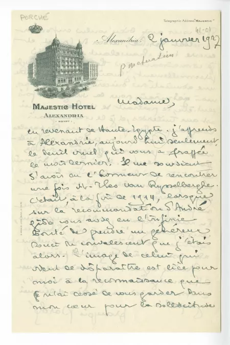 41-01-dc F Porché à M Van Rysselberghe 02 janv 1927 recto