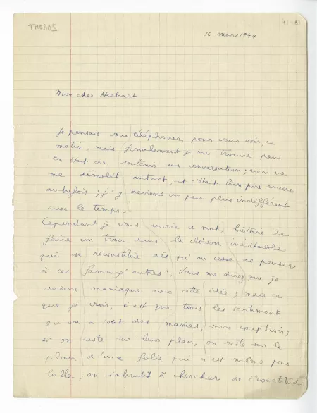 41-01-ea H Thomas à P Herbart 10 mars 1944 recto