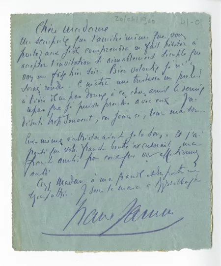41-01-et anonyme à M Van Rysselberghe 20 avril 1900 recto