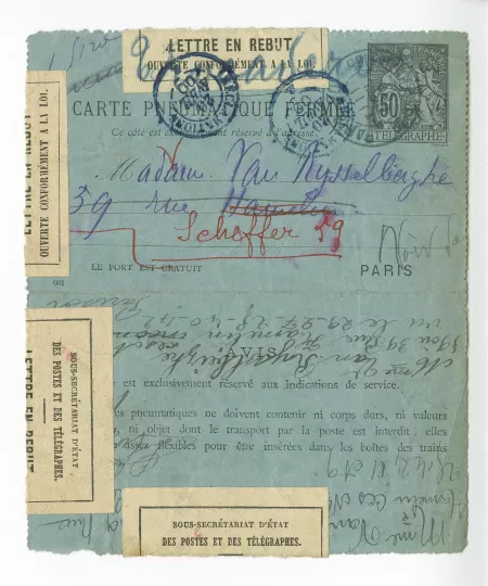 41-01-et anonyme à M Van Rysselberghe 20 avril 1900 verso