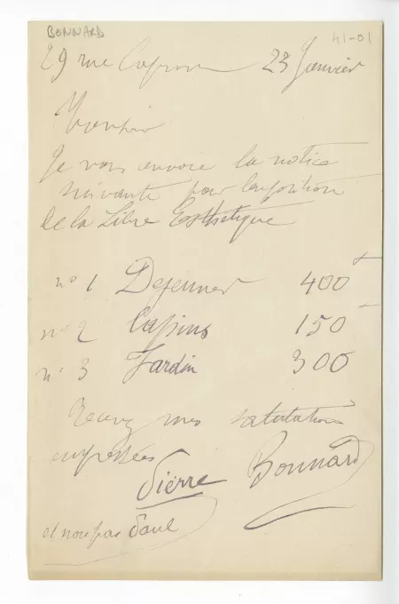 41-01-g P Bonnard à O Maus 23 janv 1900