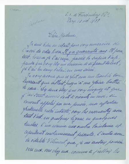 41-01-u J Cladel à M Van Rysselberghe 16 oct 1938 recto