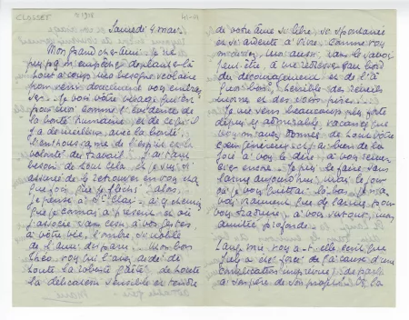 41-01-w M Closset à Th Van Rysselberghe 04 mai 1918 recto