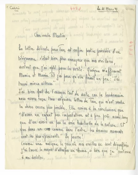 41-04-c C Gide à R Martin du Gard 21 mars 1941 p1 recto