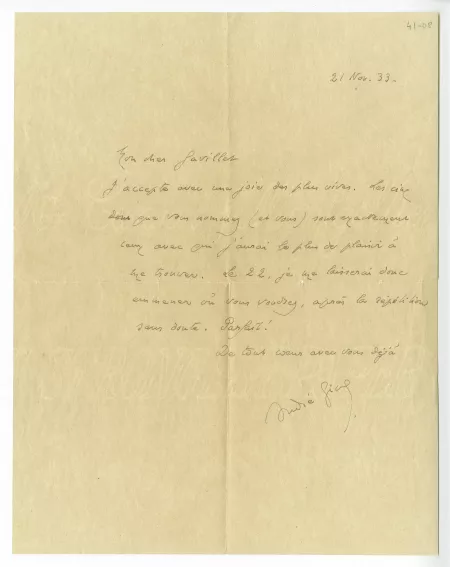 41-08-b A Gide à M Gavillet 21 nov 1933