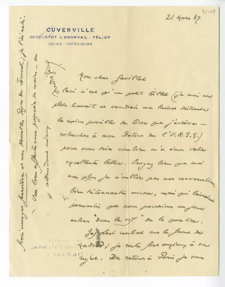 41-08-d A Gide à M Gavillet 21 mars 1937