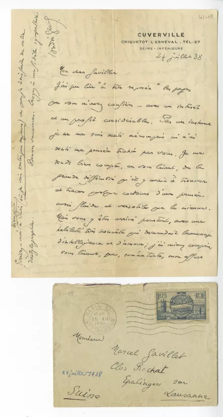 41-08-g André Gide à Marcel Gavillet 24 juil 1938 avec env recto