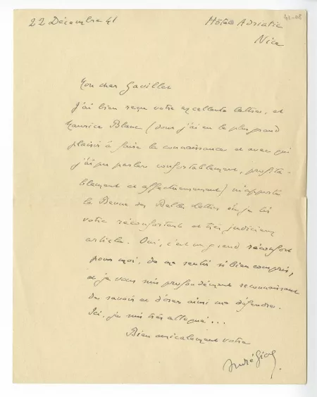 41-08-j A Gide à M Gavillet 22 déc 1941