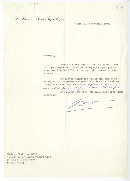 B-03-b G Pompidou à C Gide 24 nov 1969