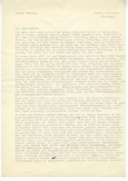 B-04-ba G Hartung à A Gide 22 juil 1945 allemand p 1