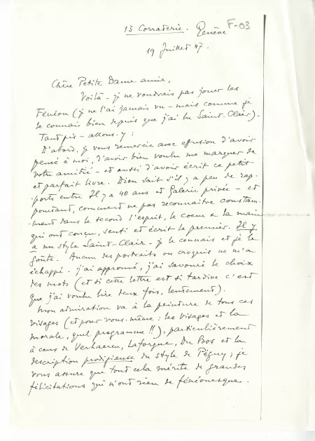 F-03-i A Naville à M Van Rysselberghe 19 juil 1947 p1