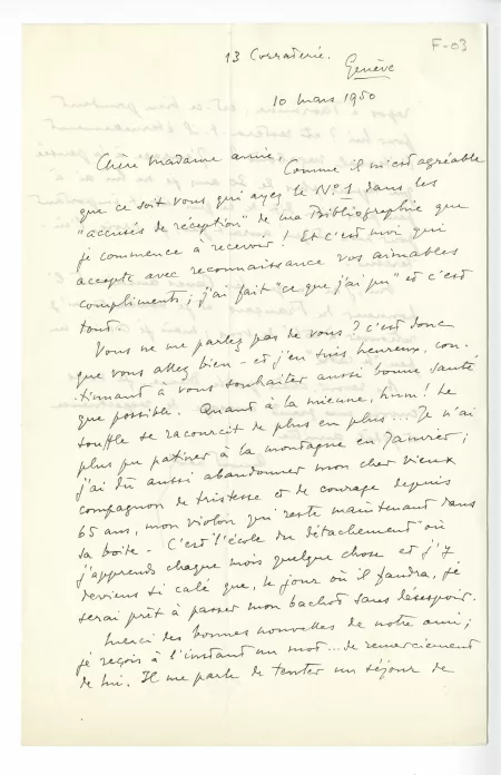 F-03-j A Naville à M Van Rysselberghe 10 mars 1950 recto