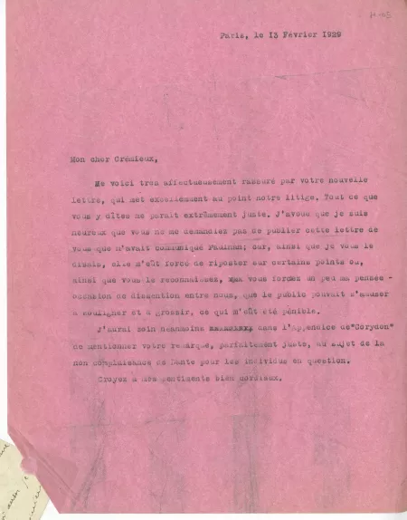 H-05-h A Gide à B Crémieux 13 fév 1929