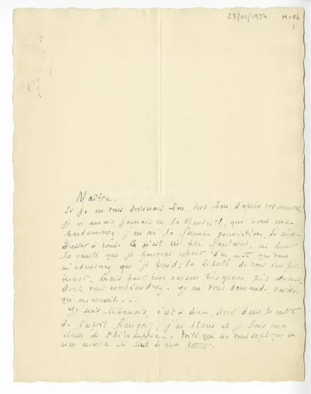 H-06-a R Abdo à A Gide 23 janv 1934 p1 recto