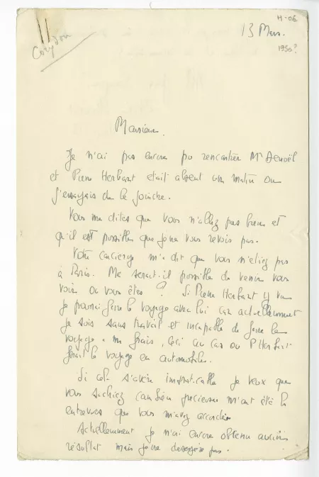 H-06-k J Boyer à A Gide 13 mars 1950 recto