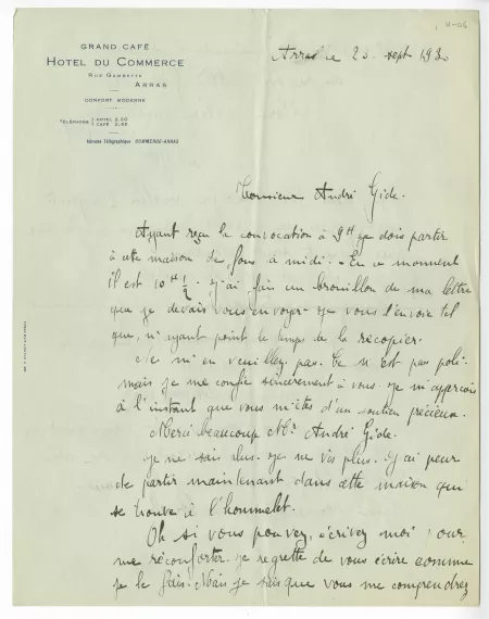 H-06-p P J Ducrocq à A Gide 20 sept 1930 p1 recto