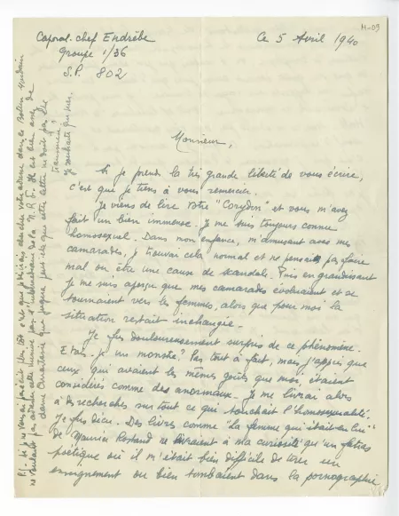H-09-o caporal chef Endrèbe à A Gide 05 avril 1940 recto