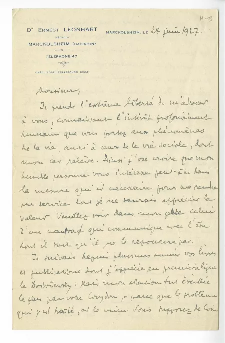 H-09-v E Leonhart à A Gide 24 juin 1927 p1 recto