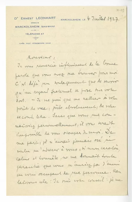 H-09-w E Leonhart à A Gide 04 juil 1927 p1 recto