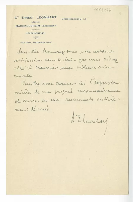 H-09-w E Leonhart à A Gide 04 juil 1927 p2 recto