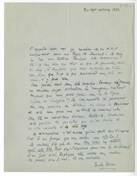 I-05-a-22 É Dana à A Gide 17 oct 1932