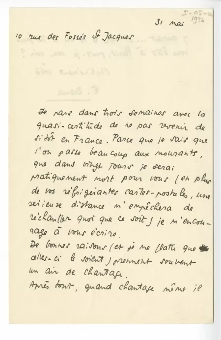 I-05-a-25 É Dana à A Gide 31 mai 1934 recto