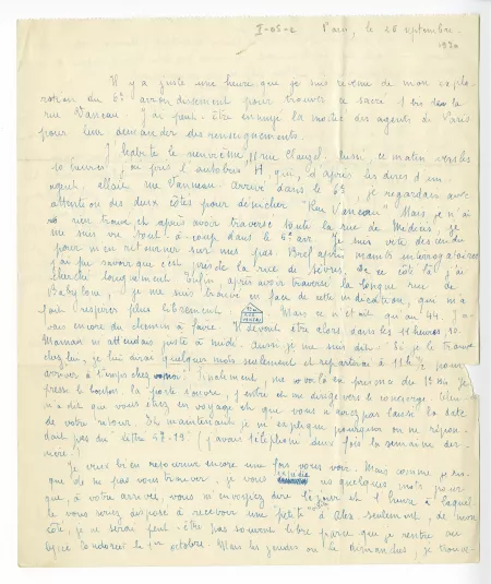 I-05-c-3 A Mordo à A Gide 26 sept 1930 recto