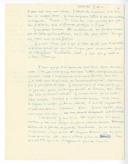 I-05-c-6 A Mordo à A Gide 13 juil 1931 p2 recto