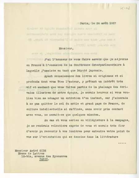 K-02-g K Matsumoto à A Gide 24 août 1927 recto