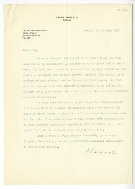 K-02-p S Sasamoto à J Lambert 29 juin 1947