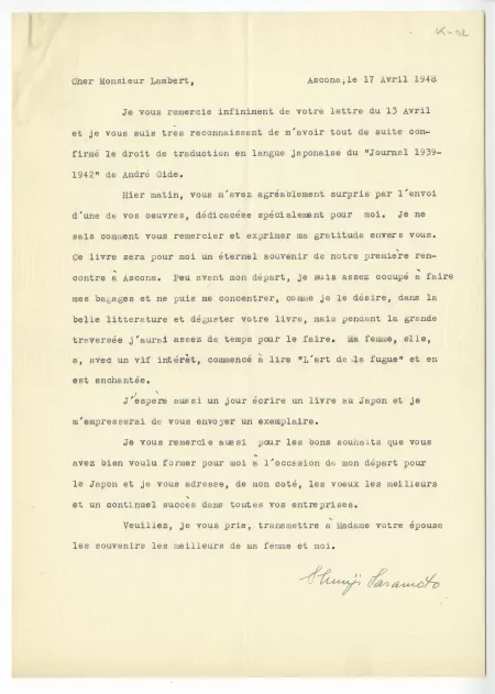 K-02-u S Sasamoto à J Lambert 17 avril 1948