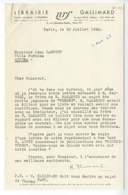 K-02-z R Thomasset à J Lambert 30 juil 1948