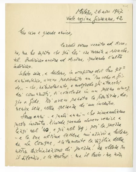 K-03-ar G Vigorelli à A Gide 26 nov 1947 p1