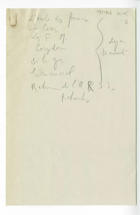 K-05-d J Andrade liste traductions espagnoles A Gide sept 1946 2