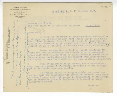 K-05-e J Casado à A Gide 15 déc 1947 recto