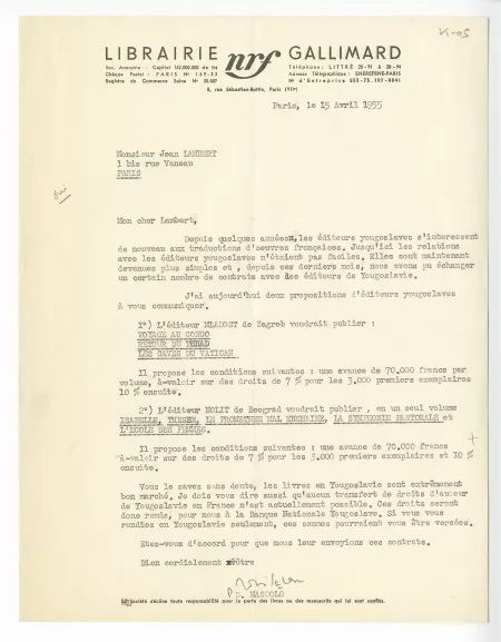 K-05-q D Mascolo à J Lambert 15 avril 1955