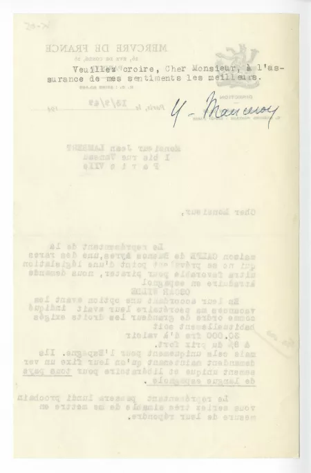 K-05-r H Manceron à J Lambert 13 sept 1949 verso