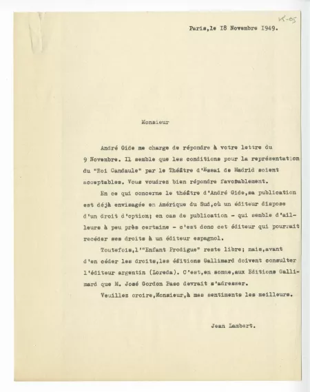 K-05-w J Lambert à A Leclair 18 nov 1949