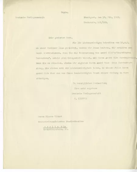 N-06-as G Kilpper à P Viénot 18 oct 1929