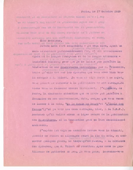 N-06-l A Gide à G Kilpper 17 oct 1929 recto