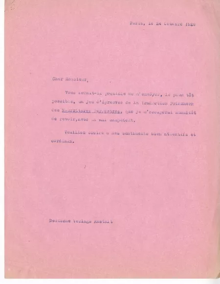 N-06-n A Gide à G Kilpper 24 oct 1929