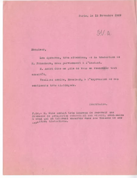 N-06-t A Gide à G Kilpper 12 nov 1929 plus