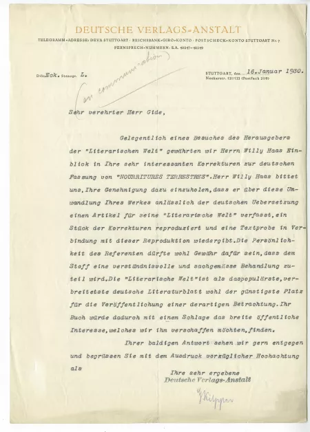 N-08-g G Kilpper à A Gide 16 janv 1930 recto