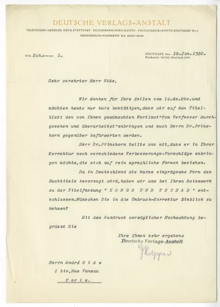 N-08-i G Kilpper à A Gide 18 janv 1930