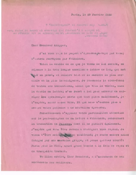 N-08-m A Gide à G Kilpper 25 janv 1930 recto